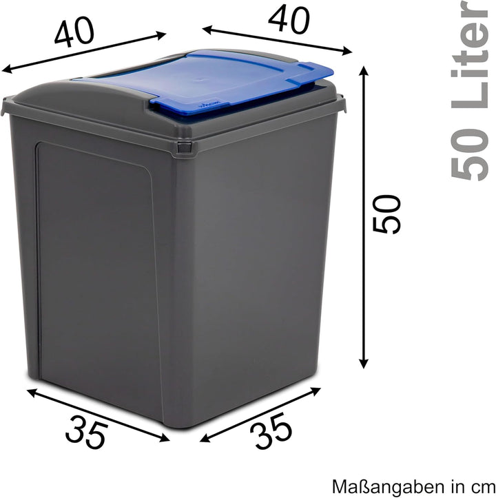 50 Liter Mülltonne Schwarz-Blau, Mülleimer Küche, Mülltrennsystem, Abfalleimer Küche, Mülleimer 50l,