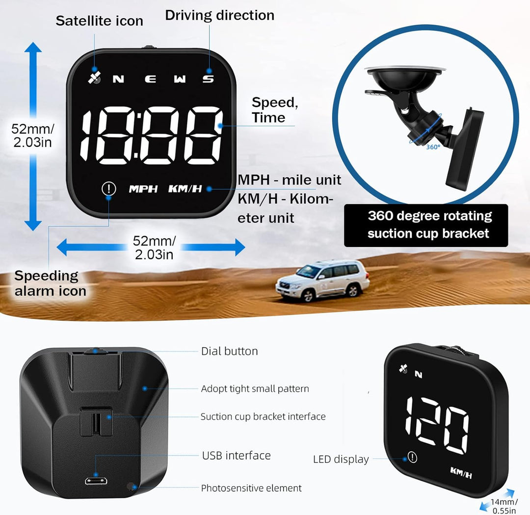 Head Up Display Auto HUD Display KMH MPH GPS Smart Tachometer, 2.0'' LCD Bildschirm mit Übergeschwin