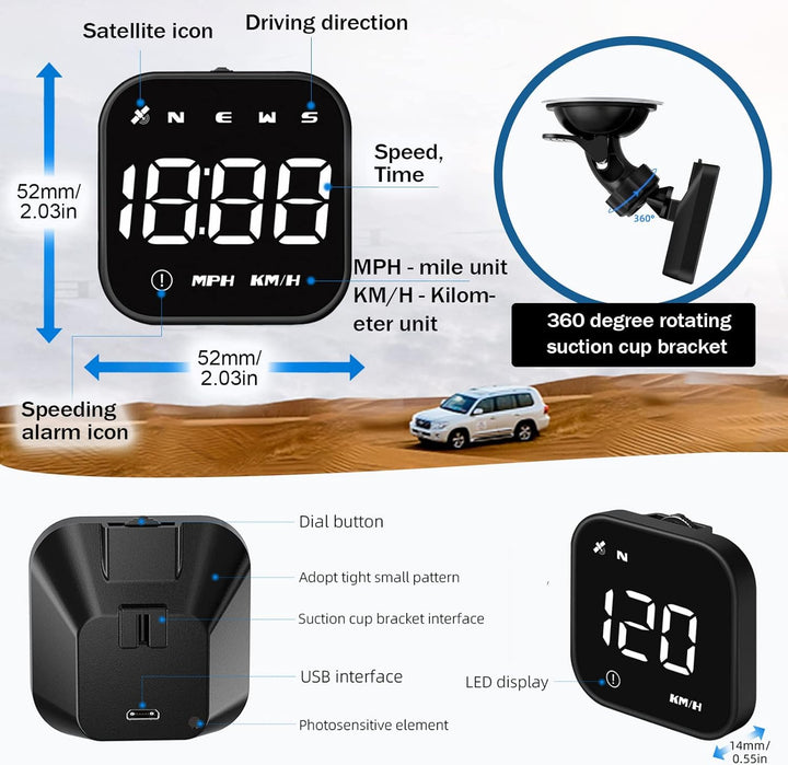 Head Up Display Auto HUD Display KMH MPH GPS Smart Tachometer, 2.0'' LCD Bildschirm mit Übergeschwin
