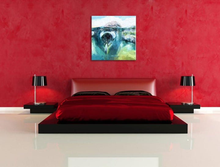 Pinguin im Wasser Pinsel Effekt, Format: 70x70 auf Leinwand, 70x70