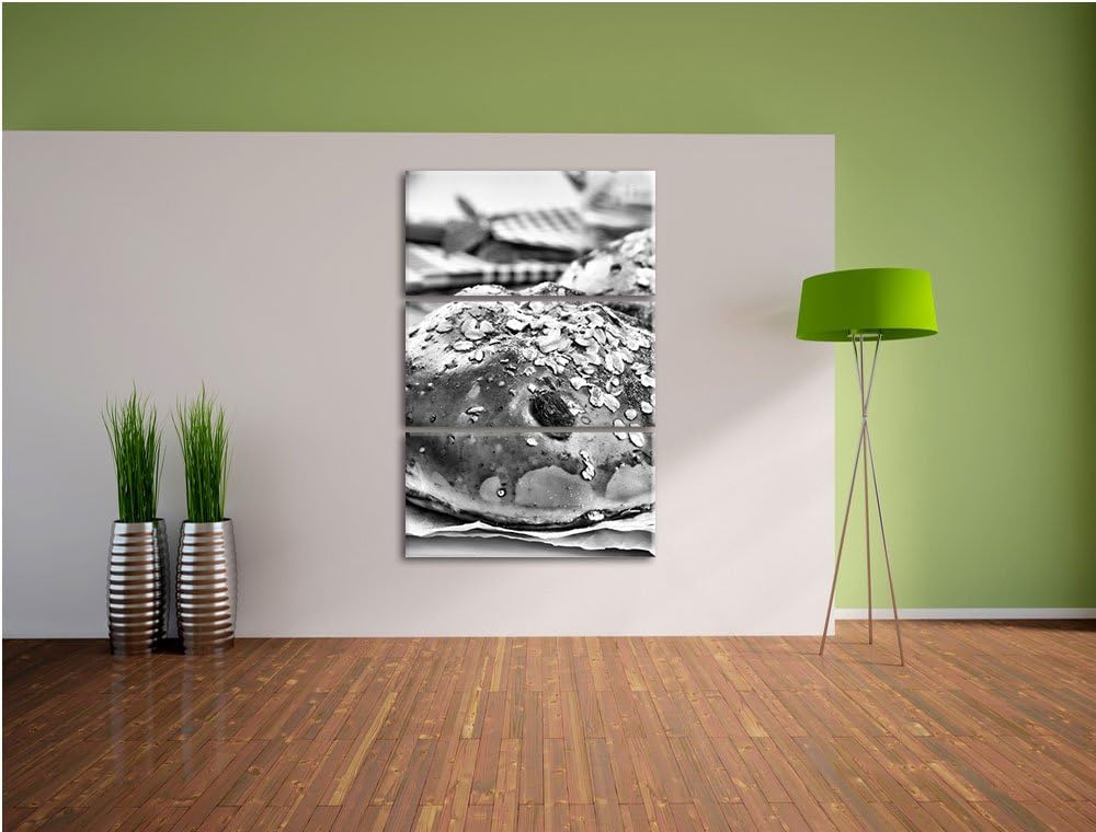 Pixxprint Monocrome, Süsse Rosinenbrötchen 3-Teiler Leinwandbild 120x80 Bild auf Leinwand