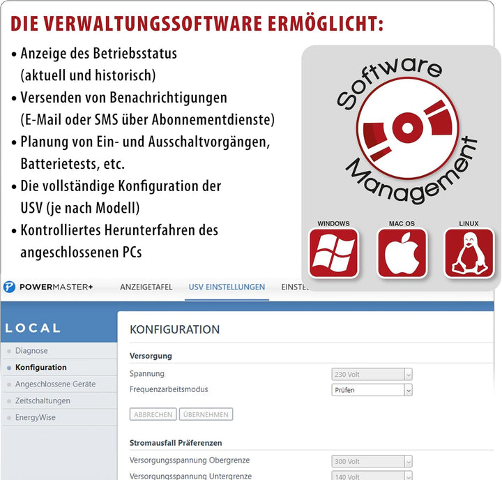 Atlantis A03-HP2003 Unterbrechungsfreie Sinuswelle 1500VA 900W Line Interactive, LCD-Display, USB-HI