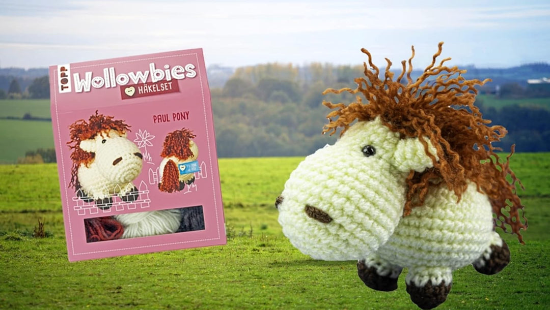 Wollowbies Häkelset Pony: Anleitung und Material für ein Pony zum Selber-Häkeln. Mit Holzknopf und S