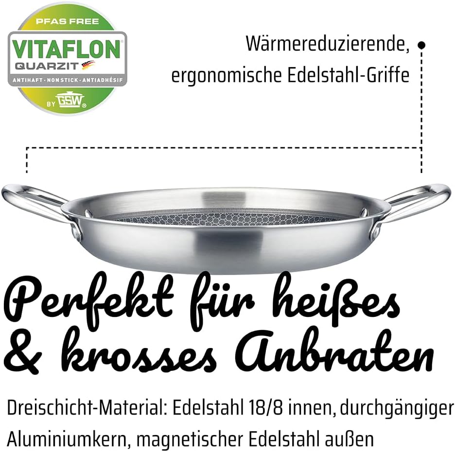 GSW Servierpfanne Innoxa Black, Edelstahlpfanne, Wabenpfanne mit kratzfester Antihaftbeschichtung, B