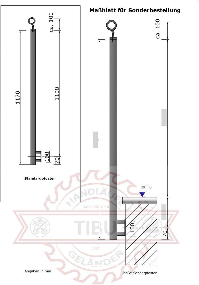 einzelner Edelstahl Geländer Handlaufpfosten für seitliche Montage 0 Streben Seitenabstand 30mm 1 Pf