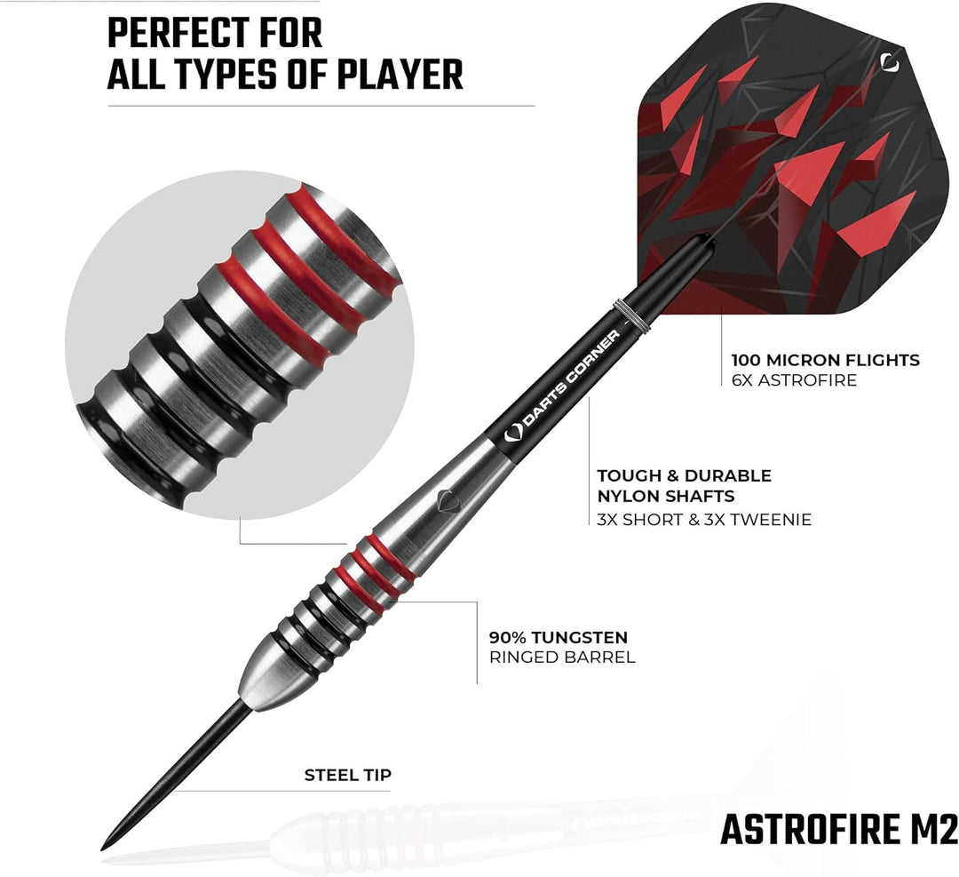 Darts Corner Astrofire | Dart-Set mit Korpus aus 90% Wolfram und Spitze aus hochwertigem Stahl, best