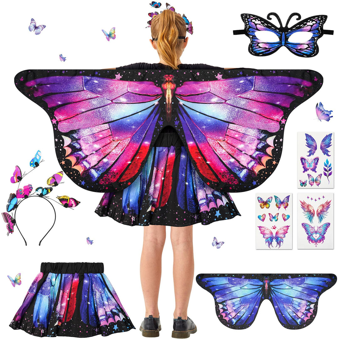 Schmetterling Kostüm Kinder mit Schmetterlingsflügel, Rock, Haarband, Maske und Schmetterlingsaufkle