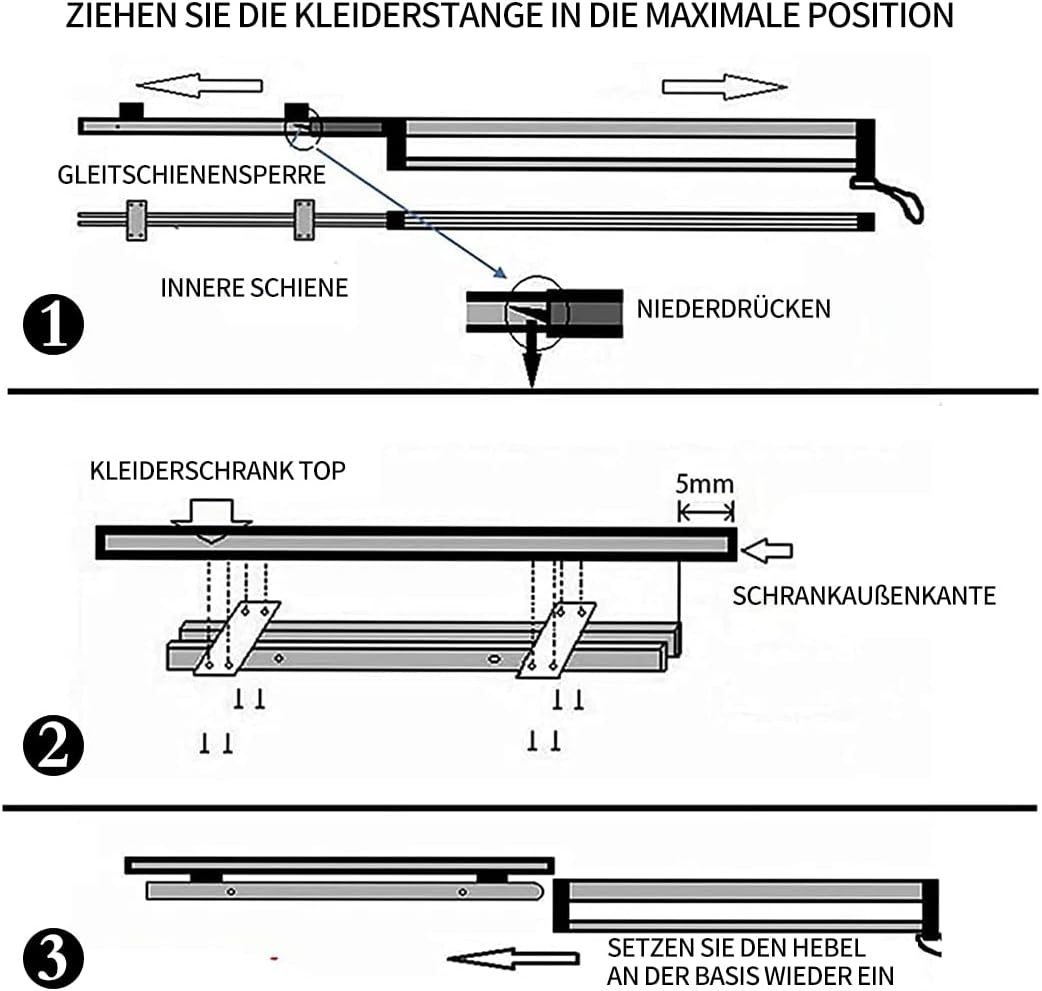 Kleiderschrank Kleiderstangen, 550 mm/21,65 Zoll Verstellbarer Ausziehbar Kleiderstangen, Hosenbügel