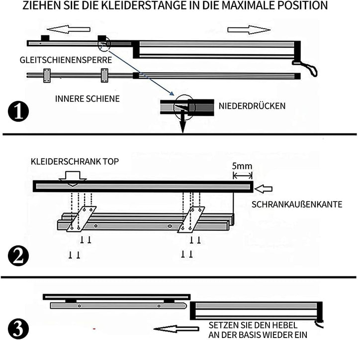 Kleiderschrank Kleiderstangen, 550 mm/21,65 Zoll Verstellbarer Ausziehbar Kleiderstangen, Hosenbügel