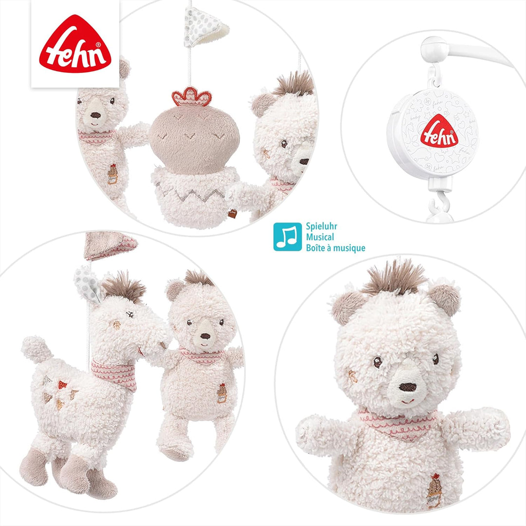 Fehn Musik Mobile Peru - Baby Einschlafhilfe Musikspielzeug mit süssen Tieren - Babymobile Spieluhr