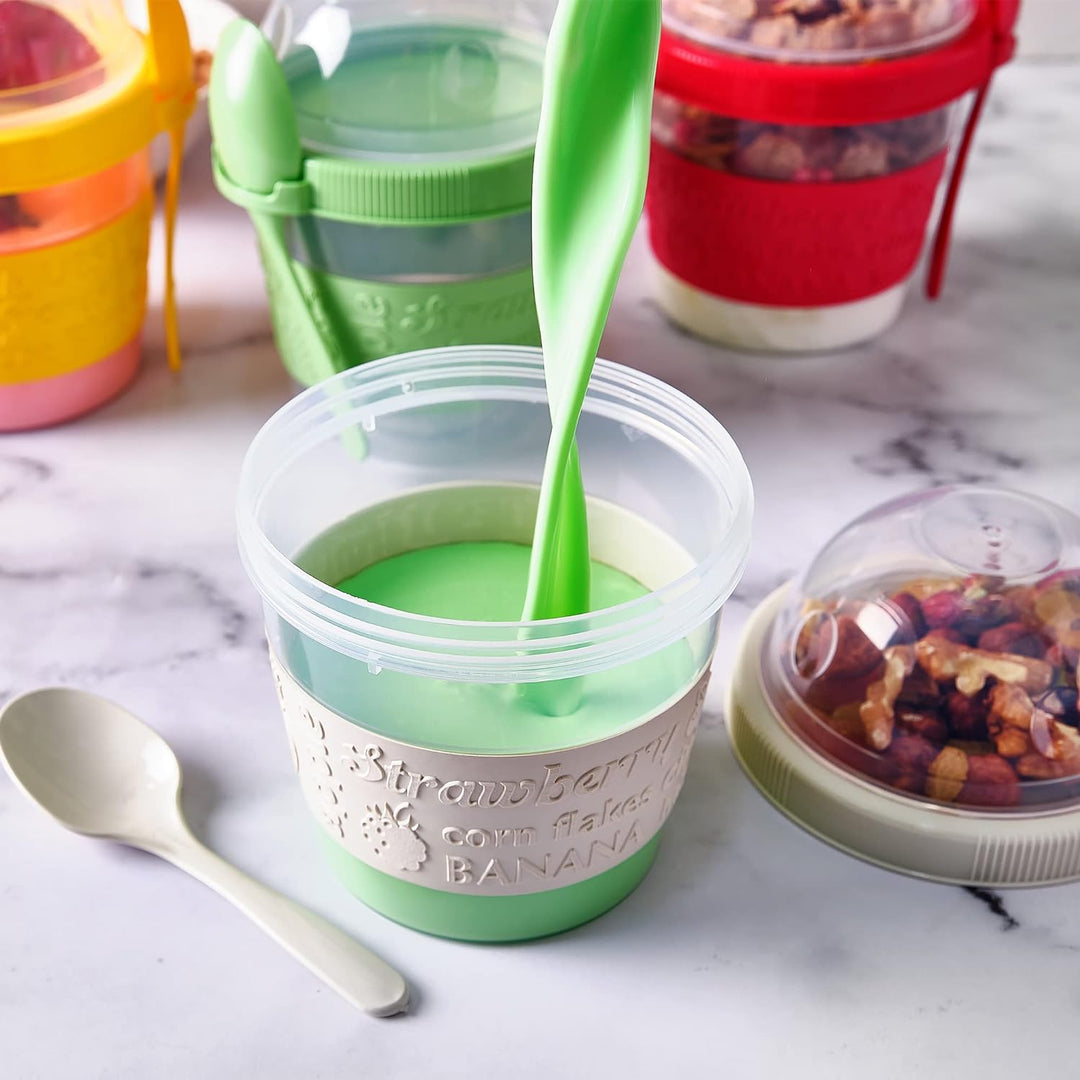 CRYSTALIA Yoghurt to Go Becher mit Löffel, Set 4 500ml 100% BPA FREI Müslibecher to Go mit Deckel, J