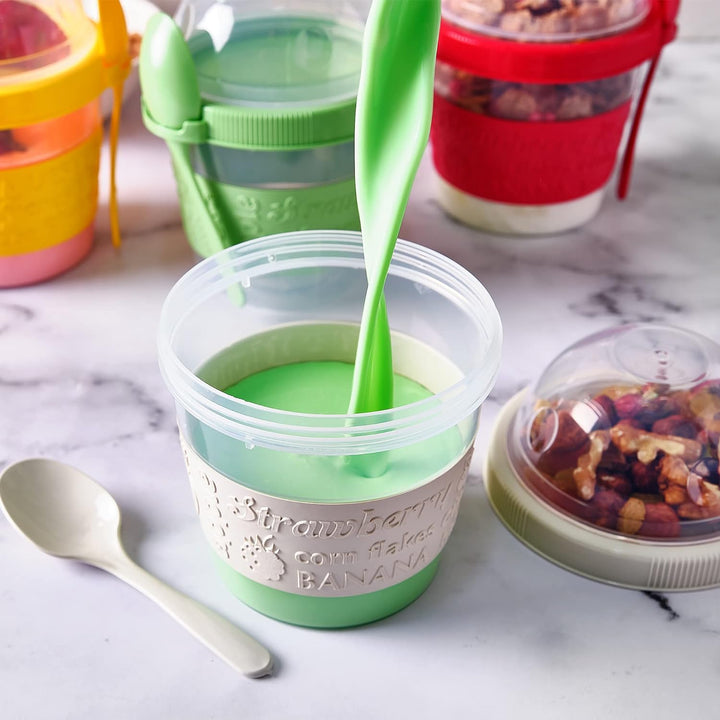 CRYSTALIA Yoghurt to Go Becher mit Löffel, Set 4 500ml 100% BPA FREI Müslibecher to Go mit Deckel, J