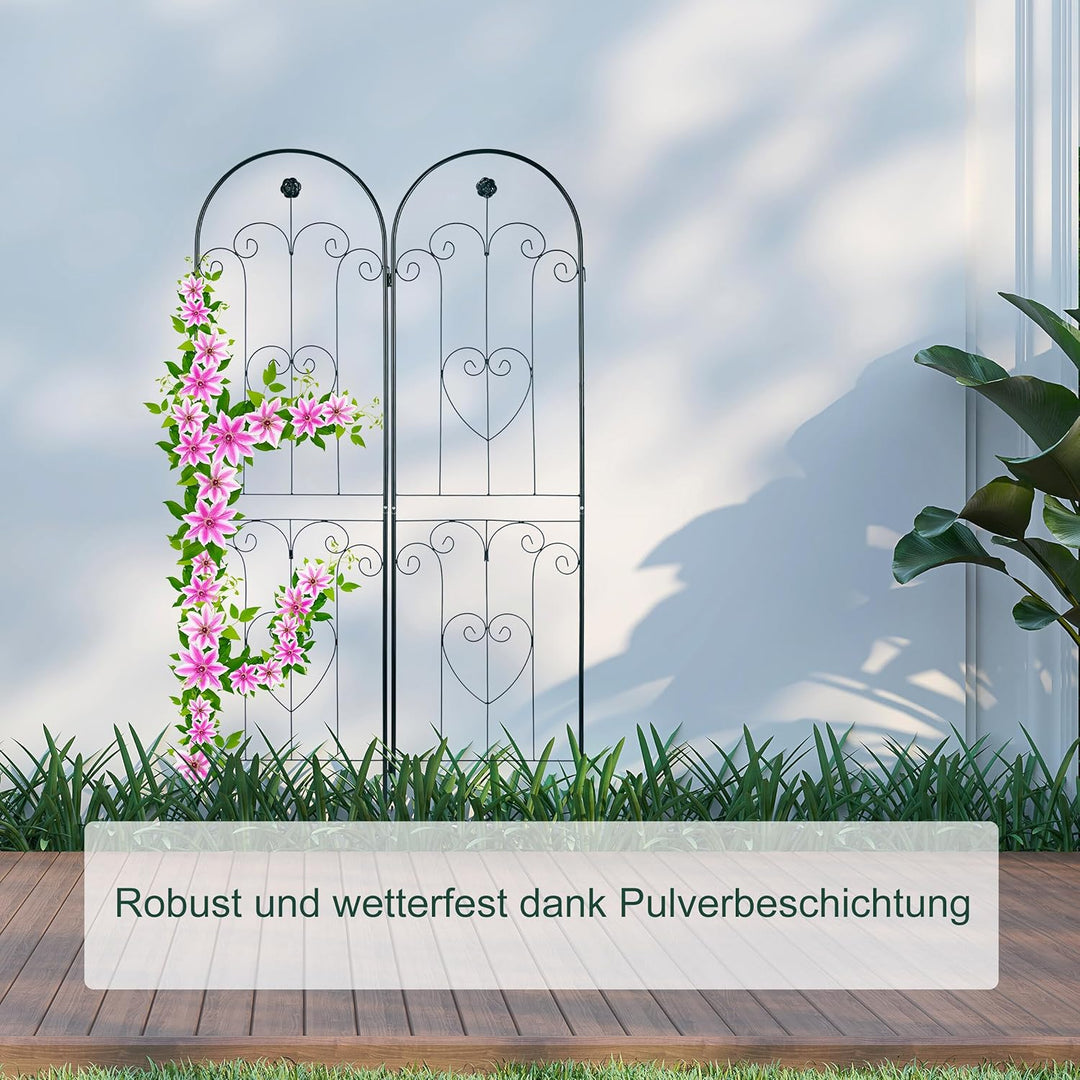Relaxdays Rankgitter 2er Set, Metall, 180 x 50 cm, Rankhilfe Garten, Rundbogen, Blume & Herz, zum St