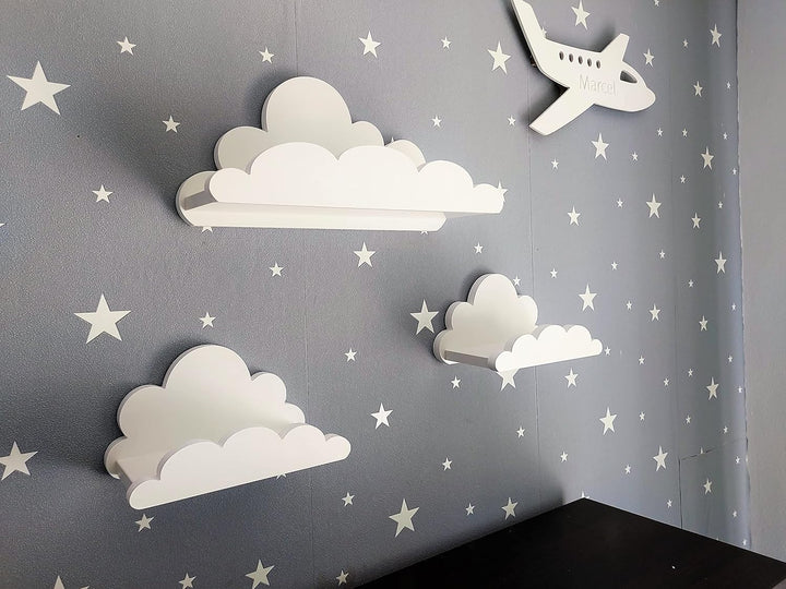 3er Set Wandregal Kinderzimmer Weiss | Babyzimmer Wolkenregal für Bücher, Spielzeug, Dekoration | Re