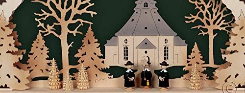 3D Schwibbogen Seiffener Kirche & Kurrende 7 Kerzen, 53cm x 35cm - Handarbeit Erzgebirge Weihnachten
