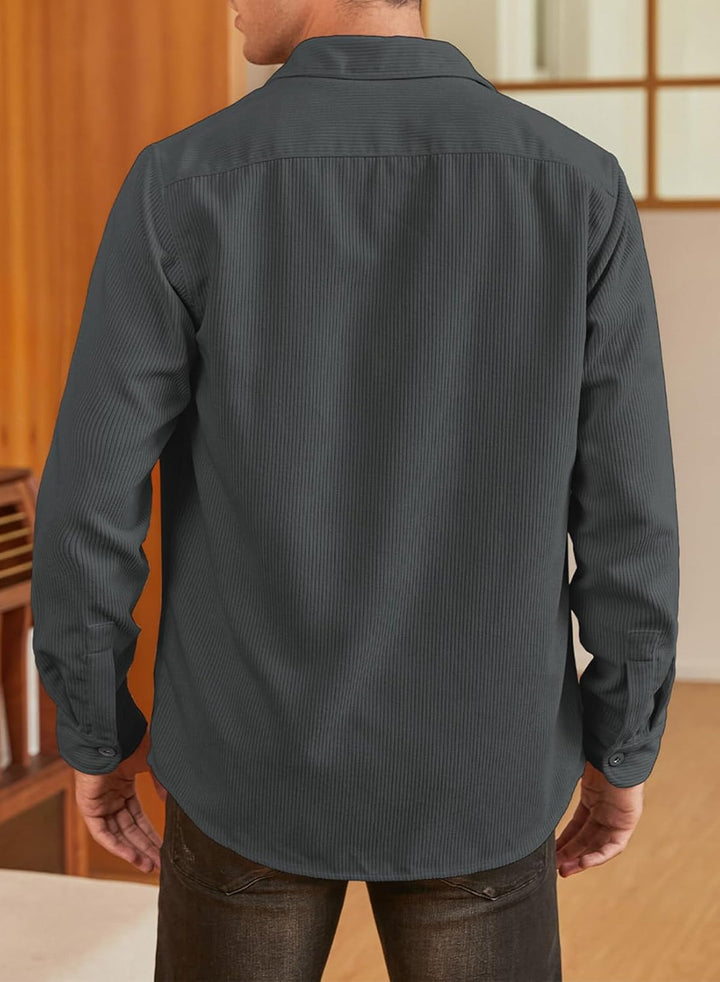 Herren Hemd Cord Langarm Freizeithemd Männer Jacke Regular Fit Button Up Hemdjacke Mit Klappentasche