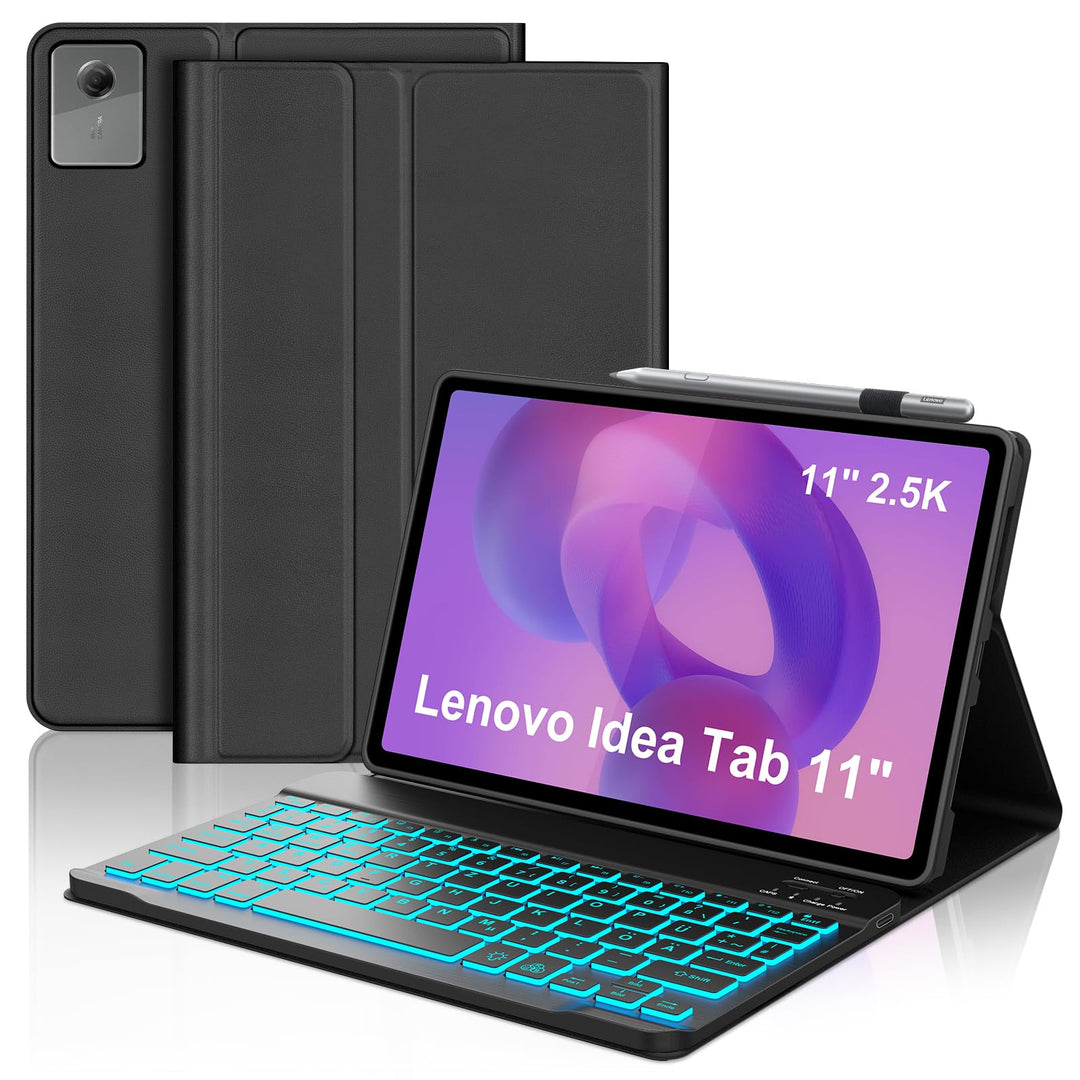 IVEOPPE Hülle mit Tastatur für Lenovo idea Tab 11" 2025, 7 Farbige Beleuchtung, Bluetooth Abnehmbare