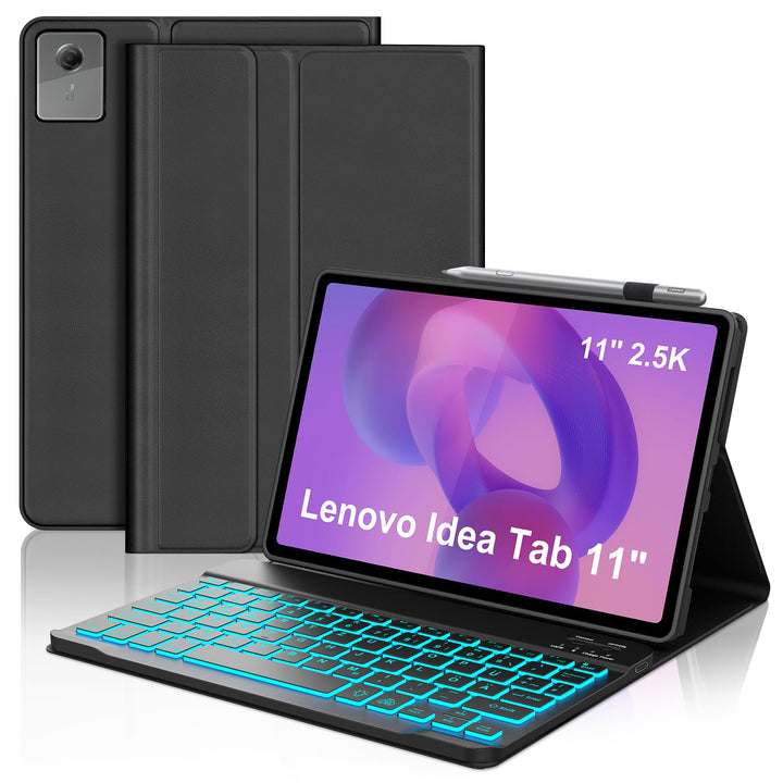 IVEOPPE Hülle mit Tastatur für Lenovo idea Tab 11" 2025, 7 Farbige Beleuchtung, Bluetooth Abnehmbare