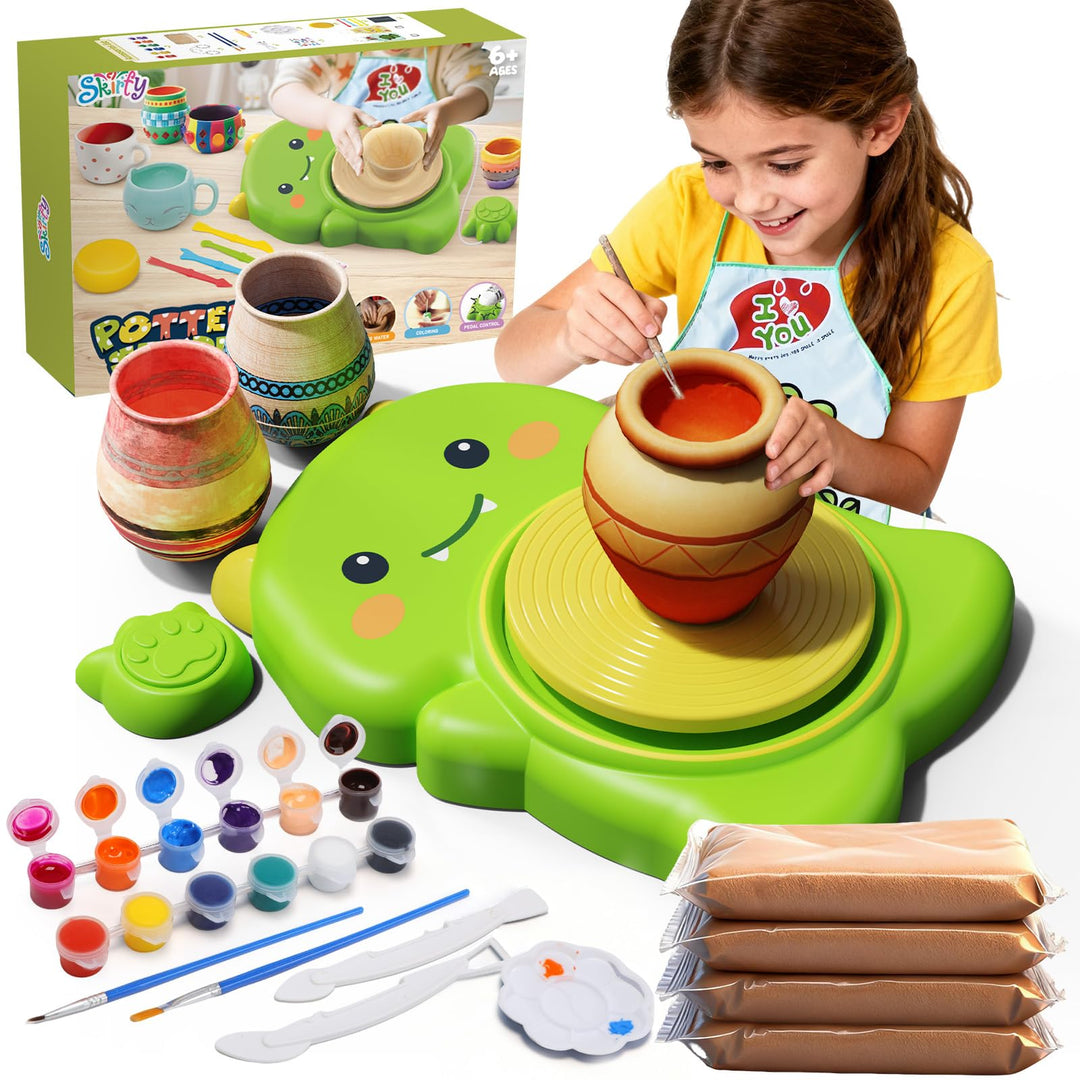 Skirfy Mini-Töpferscheiben-Maschinen-Set für Anfänger und Kinder, mit Licht, elektrisches Keramikrad