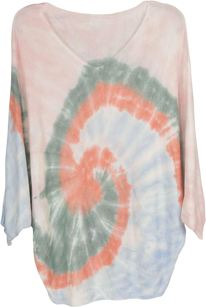 styleBREAKER Damen Feinstrick Poncho mit Batik Muster, 3/4 Ärmel, V-Ausschnitt, sommerlich leicht, E