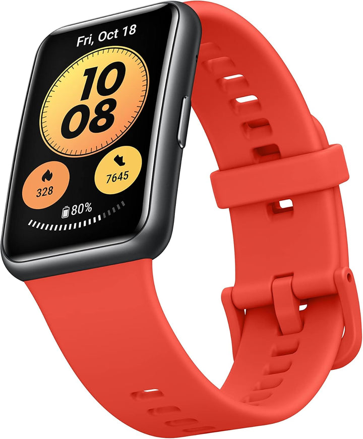 HUAWEI Watch FIT New Smartwatch, schwarz, Silikonarmband in Pomelo Red