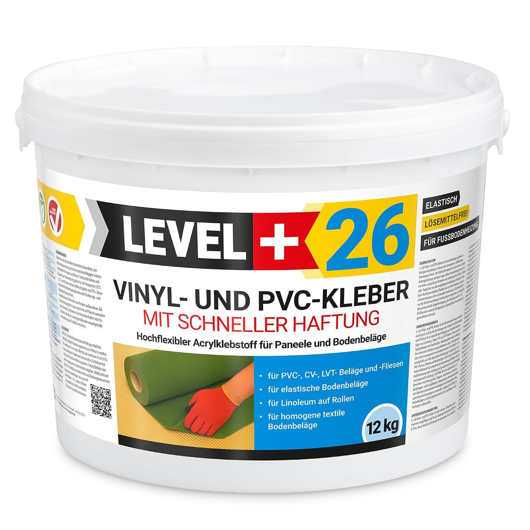 26 Vinylkleber PVC LVT CV Paneele Teppich 12kg, Schnellhaftender Acrylkleber für LVT, CV, Teppich &amp;