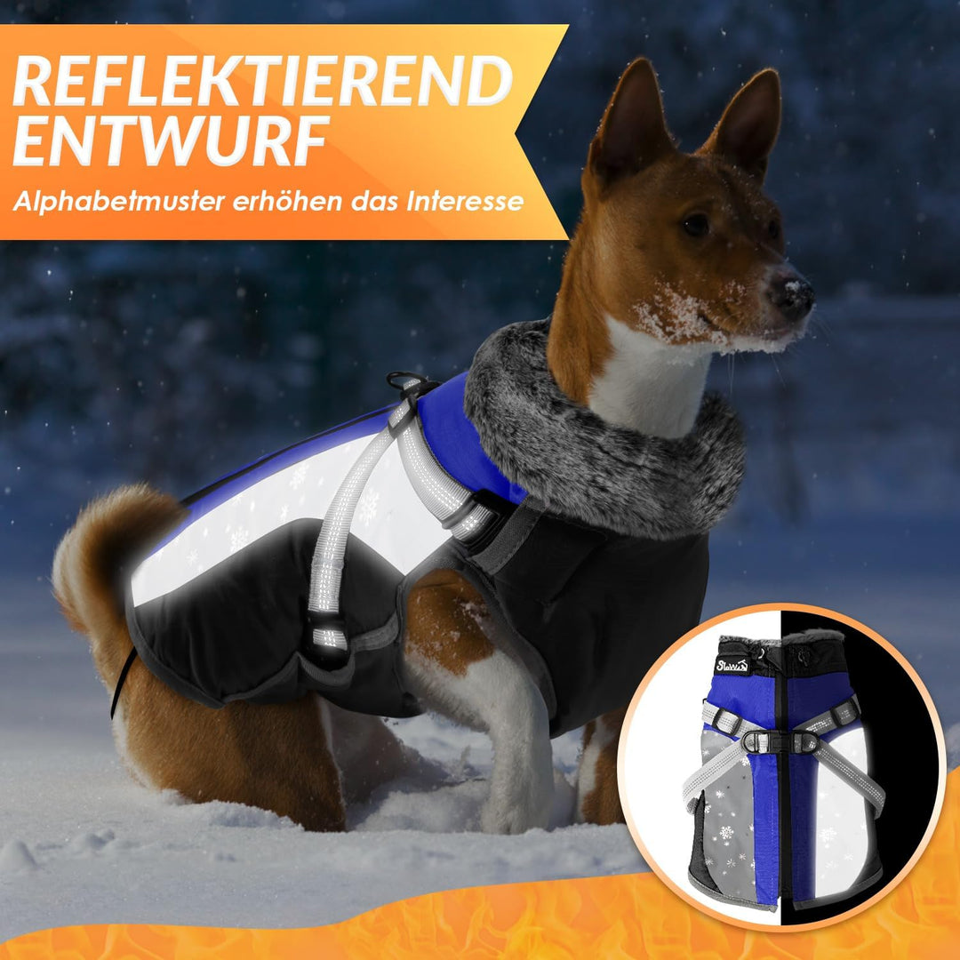 Hundemantel Winter, Wasserdichter Fleece Hundejacke mit Geschirr für kleine, mittlere und grosse Hun