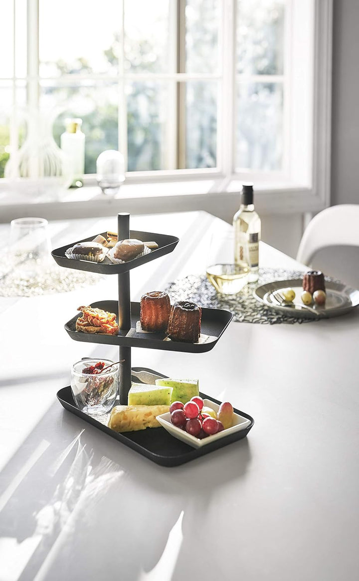 YAMAZAKI 4281 Tower Etagere, Stahl, Schwarz, One Size & Tower Küchenrollenhalter, Stahl, Schwarz, On