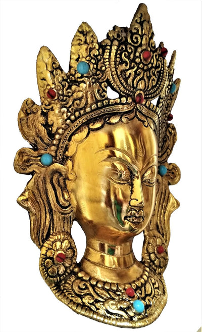 Purpledip Metal Face Mask Goddess Tara: Buddhist Goddess Wall Plaque (11548)