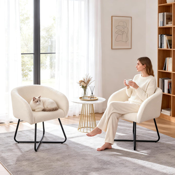 Mingone Sessel Kleine Loungesessel Cocktailsessel Modern Lammwolle Designer Polstersessel mit Schwar