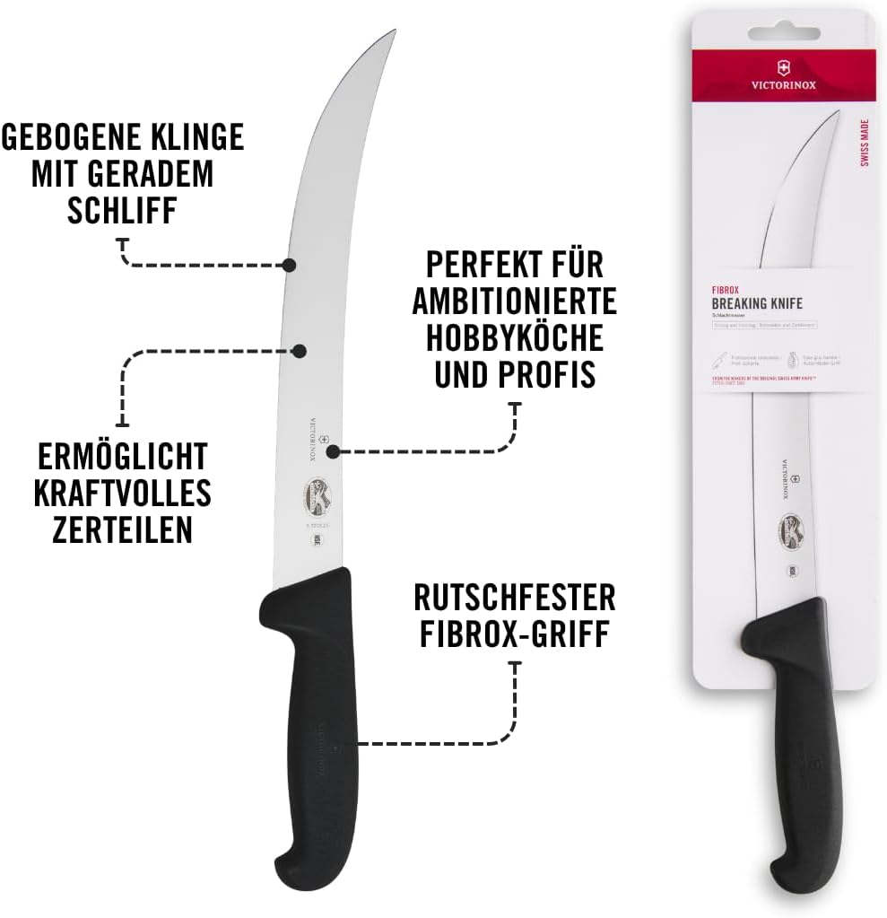 Victorinox Fibrox Schlachtmesser, Langes Zerlegemesser zum Zerteilen grosser Fleischstücke, 25 cm, G