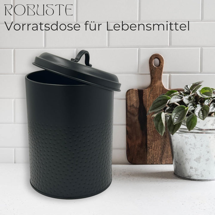 Vorratsdose Keksdose, Lebensmitteldose Yuma strukturierte Oberfläche, schwarz pulverbeschichtet, run