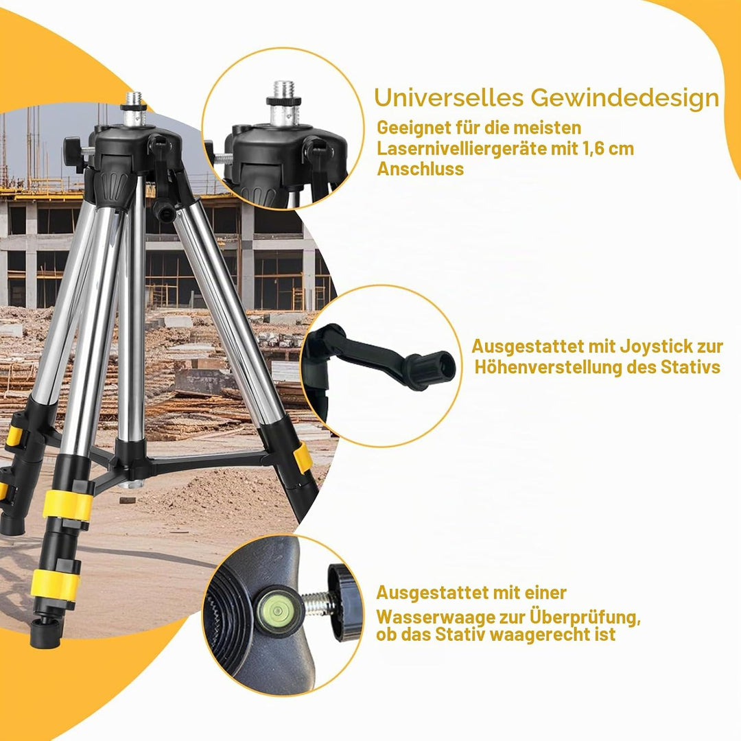 Laser-Stativ mit Höhenverstellung, 120 cm, 5/8" und 1/4" Gewinde, Edelstahl-Verlängerungsstangen 2 F