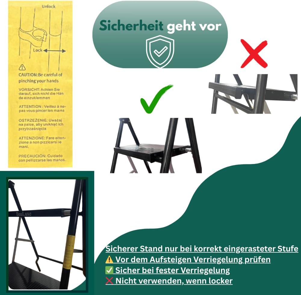 Trittleiter, Klappbar & Sackkarre 2-in-1 als 2&3 Stufen Aluminium-Klappleiter, schwarz/Silber, mit T