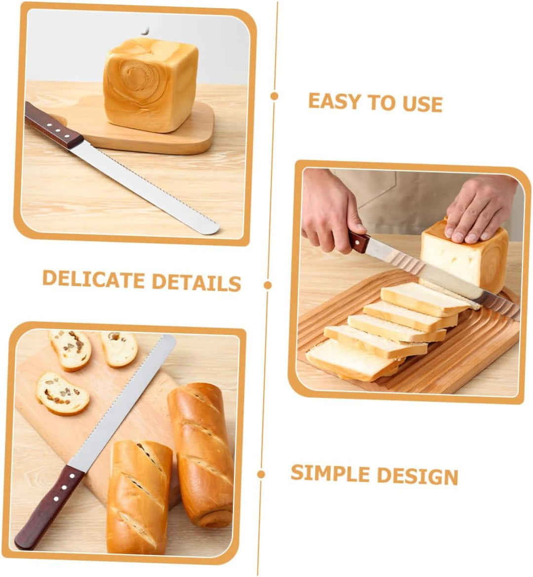 Alipis Brotschneider Holzgriff Edelstahl Toastschneider Küchenmesser für Brot Kuchen Schneidewerkzeu