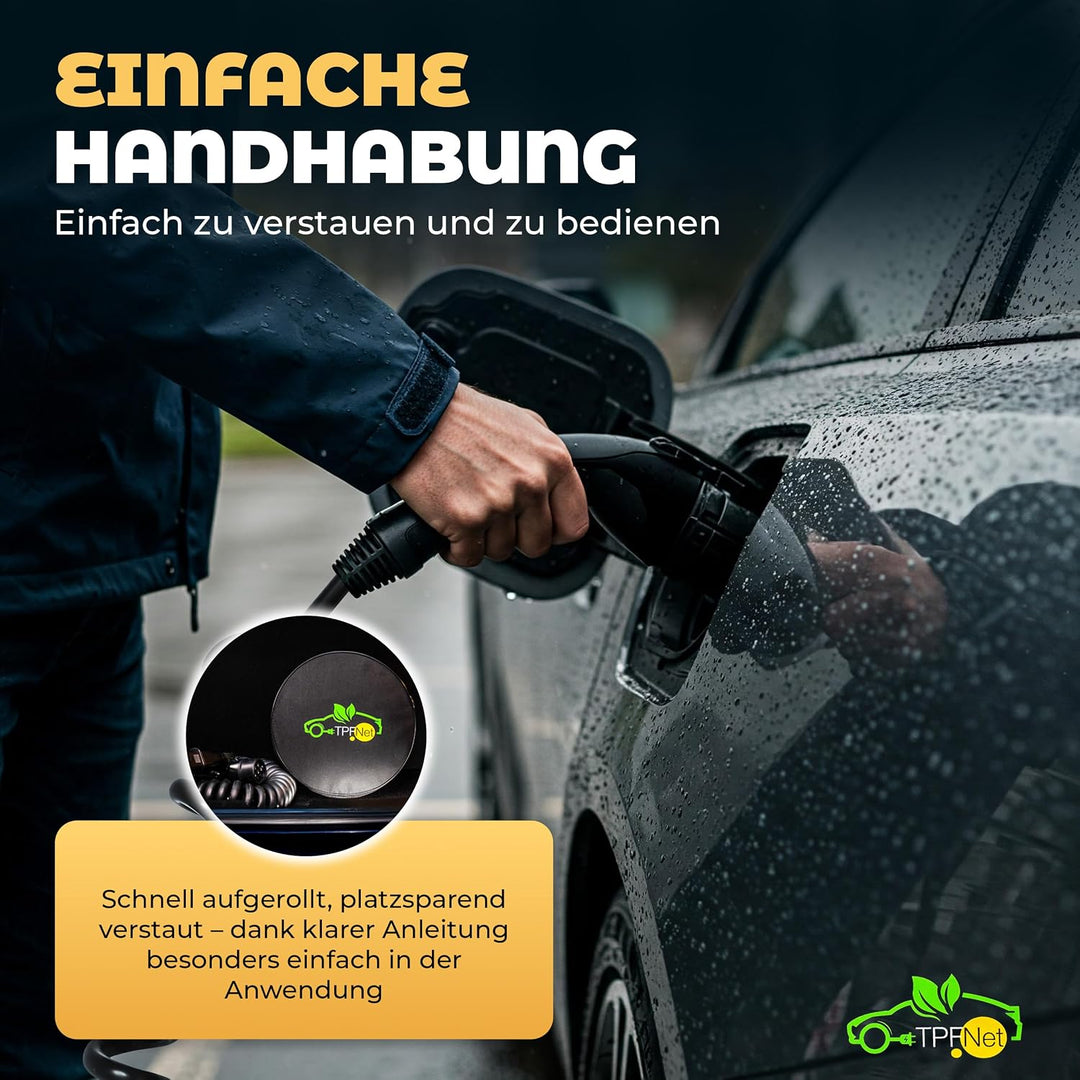 TPFNet Typ 2 Spiral Ladekabel 10m für Elektroauto PHEV Hybrid 7,2kW 32A E-Auto Ladekabel 1 phasig 10
