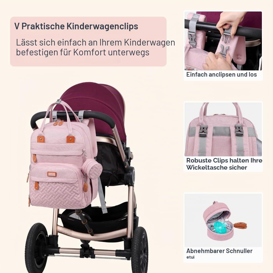 BabbleRoo Wickeltasche Rucksack – Grosse Kapazität, 17 Taschen, Wasserabweisend – mit Wickelauflage,