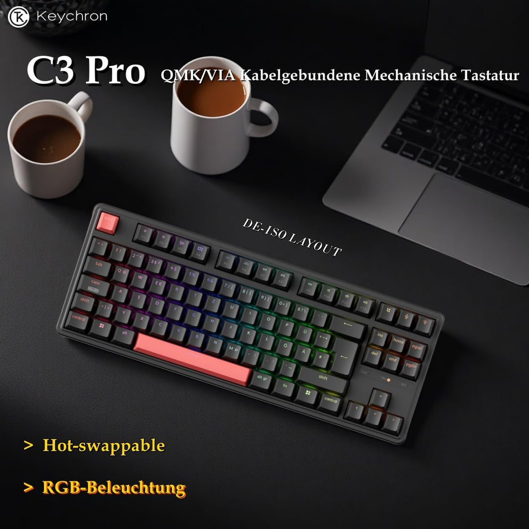 Keychron C3 Pro QMK/VIA Trådbundet Mekaniskt Tangentbord, Programmerbart, TKL-gamingtangentbord 87 T