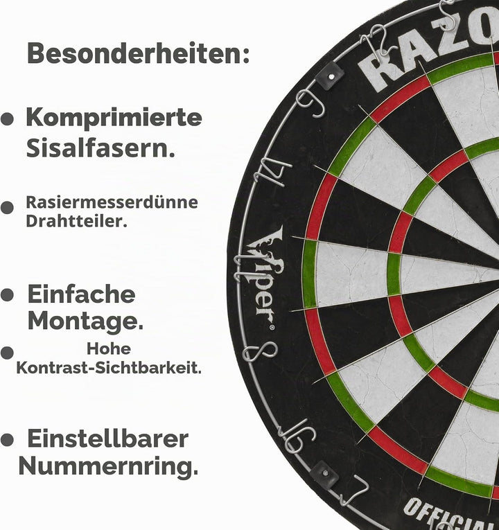 Viper Razorback Spitze aus Sisal/Bristle Dartscheibe mit frei von Klammern sind Spider