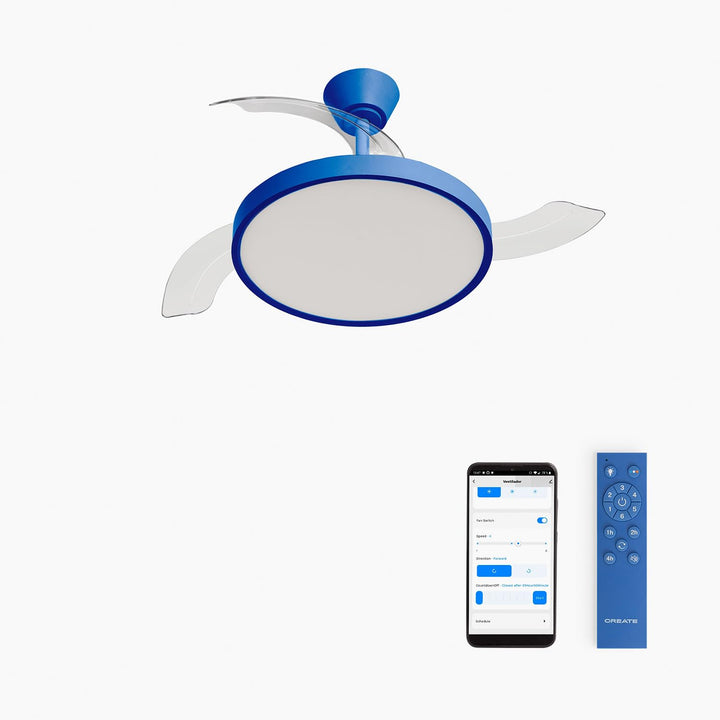 CREATE / WIND CLEAR STUDIO S/Deckenventilator mit Beleuchtung Kobaltblau mit WLAN und Fernbedienung
