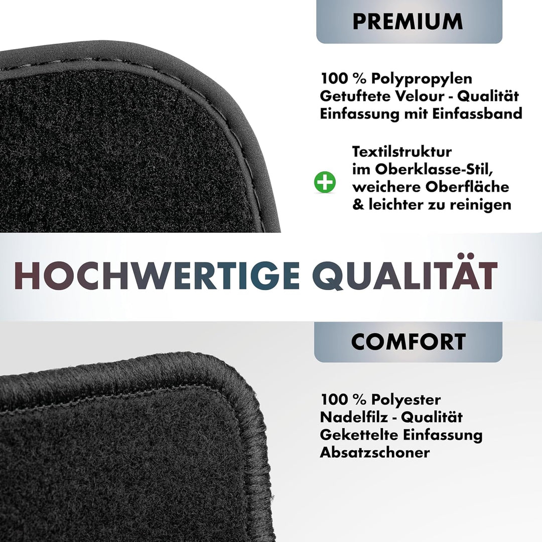 WALSER Premium Auto Teppiche für VW T5 04/2003-08/2015, VW T6 04/2015-Heute, 3-Sitzer, 100% passgena