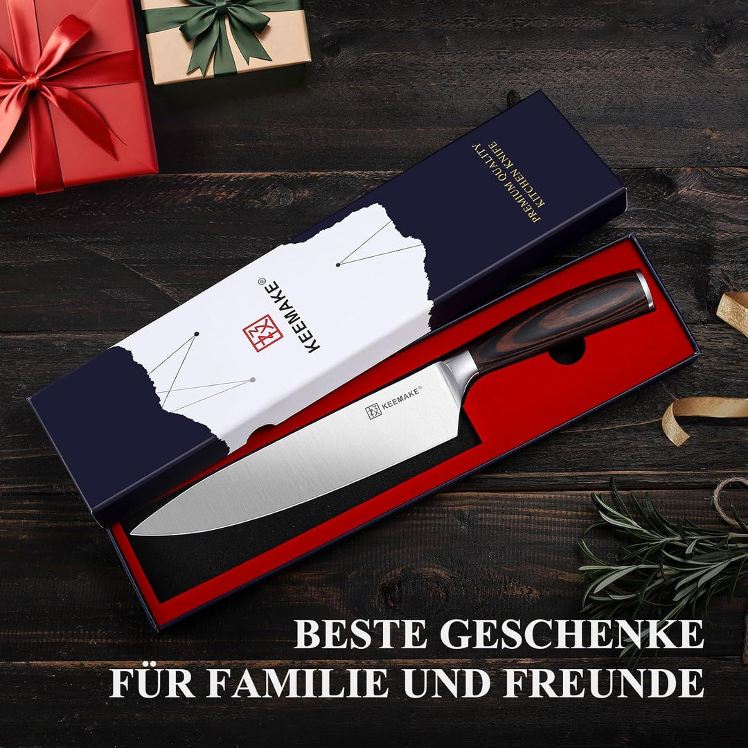 KEEMAKE Kochmesser, 20 cm Küchenmesser Messer Allzweckmesser aus hochwertigem Edelstahl, Extra Schar