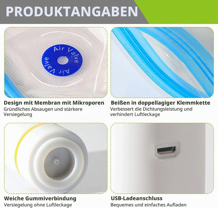 Vakuumiergerät mit 15 Vakuumbeuteln, Vakuumiergerät für Lebensmittel Handvakuumierer Vacuumiergeraet
