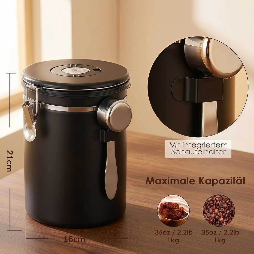 Kaffeedose Luftdicht 2,8 L Kaffeebohnen Behälter aus Edelstahl | Bohnen Luftdichte Vakuum Kaffee Dos