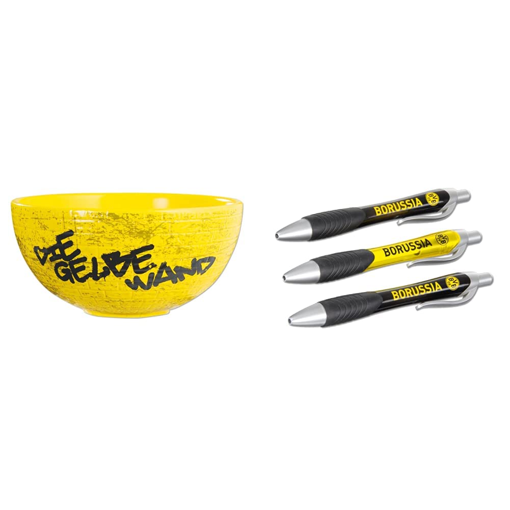 Borussia Dortmund BVB-Müslischale Gelbe Wand Bundle mit BVB-Kugelschreiber (3er-Set), Bundle mit BVB