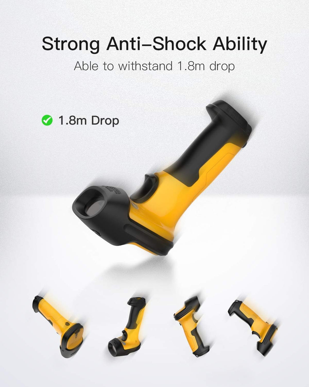 Inateck Barcode Scanner Wireless 2.4GHz, Akku mit 2600 mAh, 60 m Reichweite, automatisches Abtasten