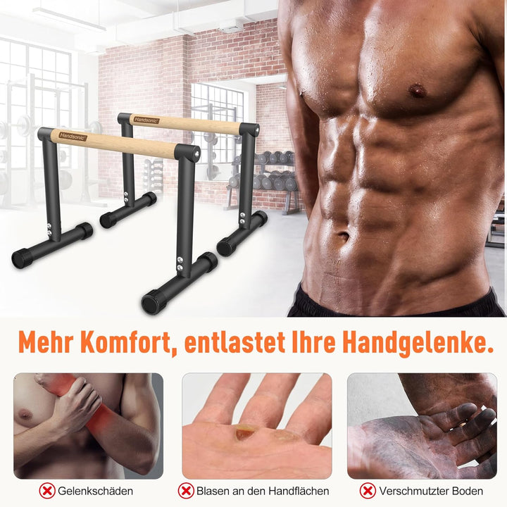 Parallettes, 32.5cm hoch – Push Up Bar & Dip Barren – Rutschfeste Liegestützgriffe aus Holz – Calist