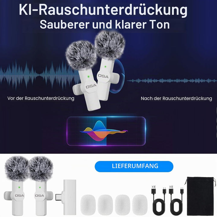 OSA USB-C Wireless Lavalier Mikrofon für iPhone 15 Serie/Android/Type-C Smartphone Laptop, Kabellose