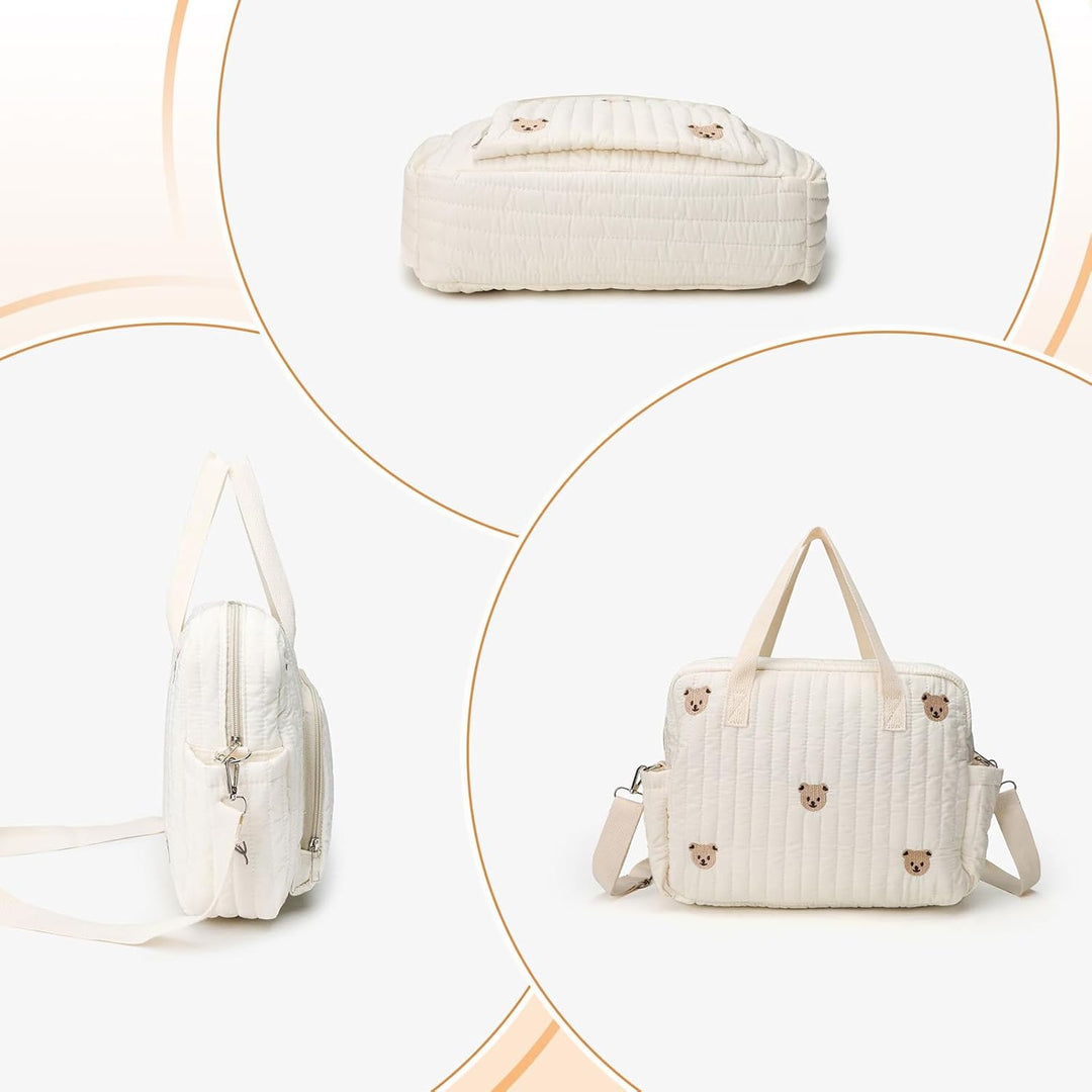 Wickeltasche für Neugeborene, Grosse Krankenhaustasche für Mamas, Mommy Bag aus Baumwolle mit Sticke