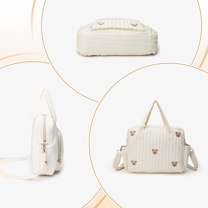 Wickeltasche für Neugeborene, Grosse Krankenhaustasche für Mamas, Mommy Bag aus Baumwolle mit Sticke